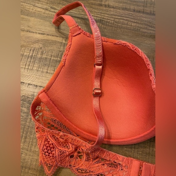 CALVIN KLEIN Orange Lace Underwire Padded Push-Up Bra Size 34C, Back Closure - Picture 11 of 17
